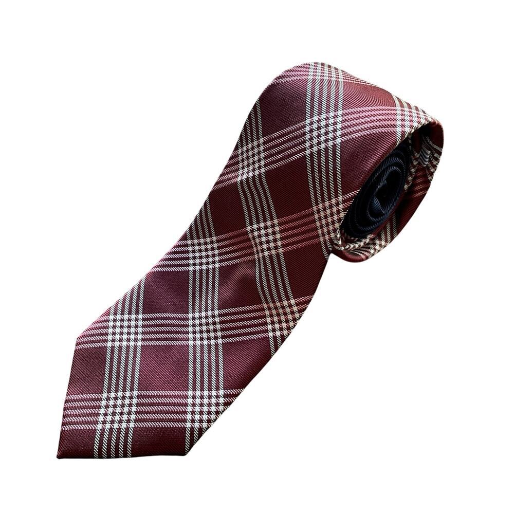 Tommy Hilfiger‎ red white checkered men's tie navy 56 inch length 3 inch width